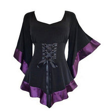 Womens Gothic Dress - Flared Sleeve Lace Up Loose Medieval Steampunk Costume Cosplay