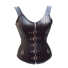 Black Halter Faux Leather Steel Boned Overbust Corsets
