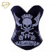 Skull Printing Black Elatic Plastic Boned Overbust Corset