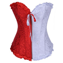 White and Red Front Zipper Corset Pleated Trim