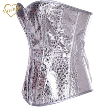 Silver Strapless Steampunk Faux Leather Overbust Corset