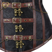 Brown Halloween Costume Corset Women's Spiral Steel Boned Steampunk Gothic Bustier Corset with Chains