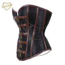 Brown Halloween Costume Corset Women's Spiral Steel Boned Steampunk Gothic Bustier Corset with Chains