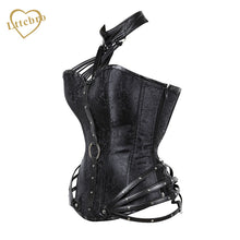 Womens Halloween Corsets Steampunk Goth Halter Faux Leather Brocade Steel Boned Bustier Waist Cincher Corset Top