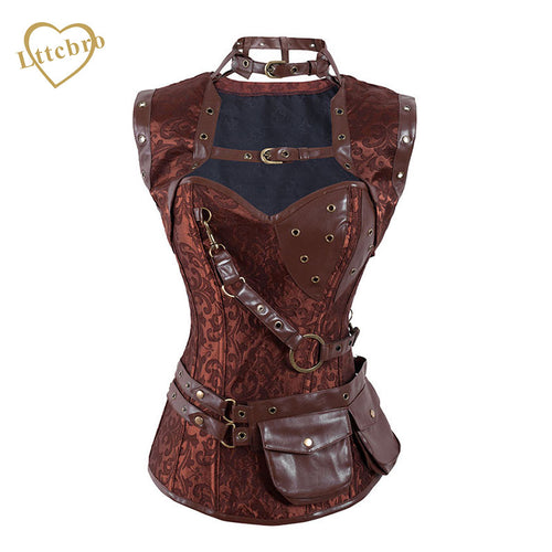 Brown Brocade Steel Bones Steampunk Overbust Corsets