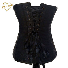 Black Steampunk Corset Bustiers With Chain Gothic Bustier Steel Boned Corset Top Victorian Inspired Overbust Corset Faux Leathet