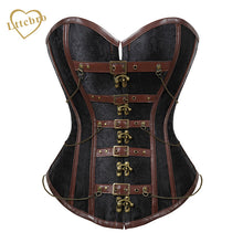 Brown Halloween Costume Corset Women's Spiral Steel Boned Steampunk Gothic Bustier Corset with Chains