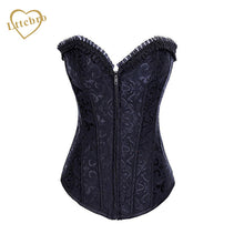 Black Steel Boned Embroidered Zipper Corset