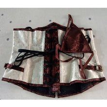 Brown and Lvory Underbust Corset Goth Buckle Highest Quality Flowers Pattern Steampunk Corset