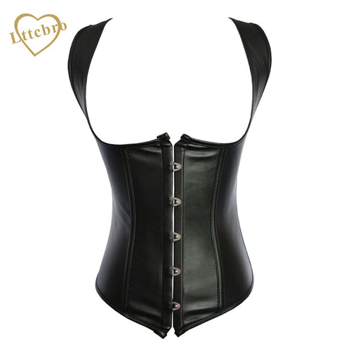 Black Faux Leather Corset Waist Sexy Underbust Corset Vest Plus Size 6XL Body Shaper Corselet Waist Trimmer