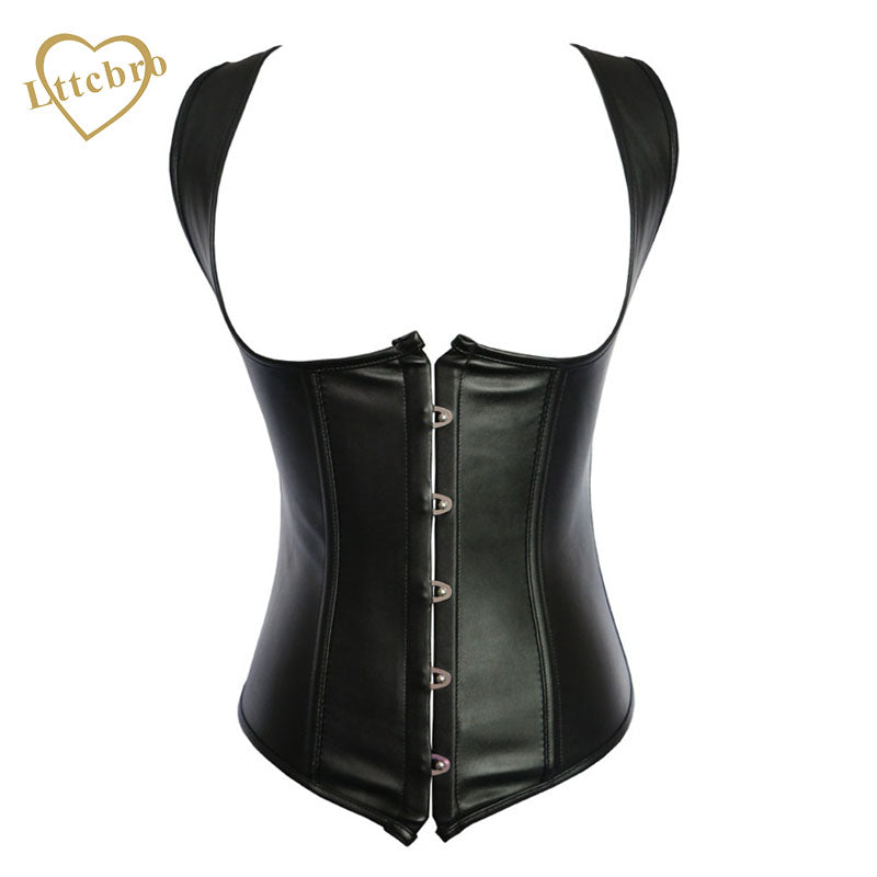 Black Faux Leather Corset Waist Sexy Underbust Corset Vest Plus Size 6XL Body Shaper Corselet Waist Trimmer