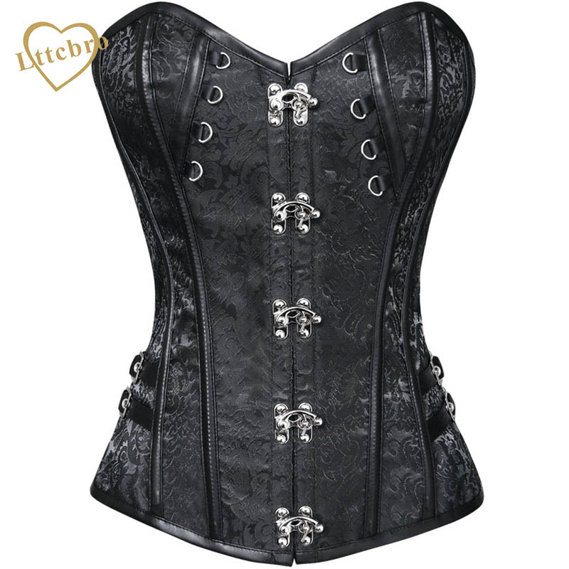 Steampunk Corsets Bustier Top Gothic Halloween Waist Corsets Corselet Overbust Waist Trainer Body Shaper Leather Trim