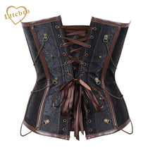 Brown Halloween Costume Corset Women's Spiral Steel Boned Steampunk Gothic Bustier Corset with Chains