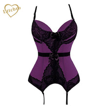 Sexy Lace Bustier Garter With Adjustable Straps and Garters Underwire Padded Bra Cups Mesh Bows Sets