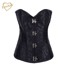 Black Buckle Steampunk Overbust Corset with Buckles Busk Closure Strong Corset Cord Lacing Back and Modesty Panel