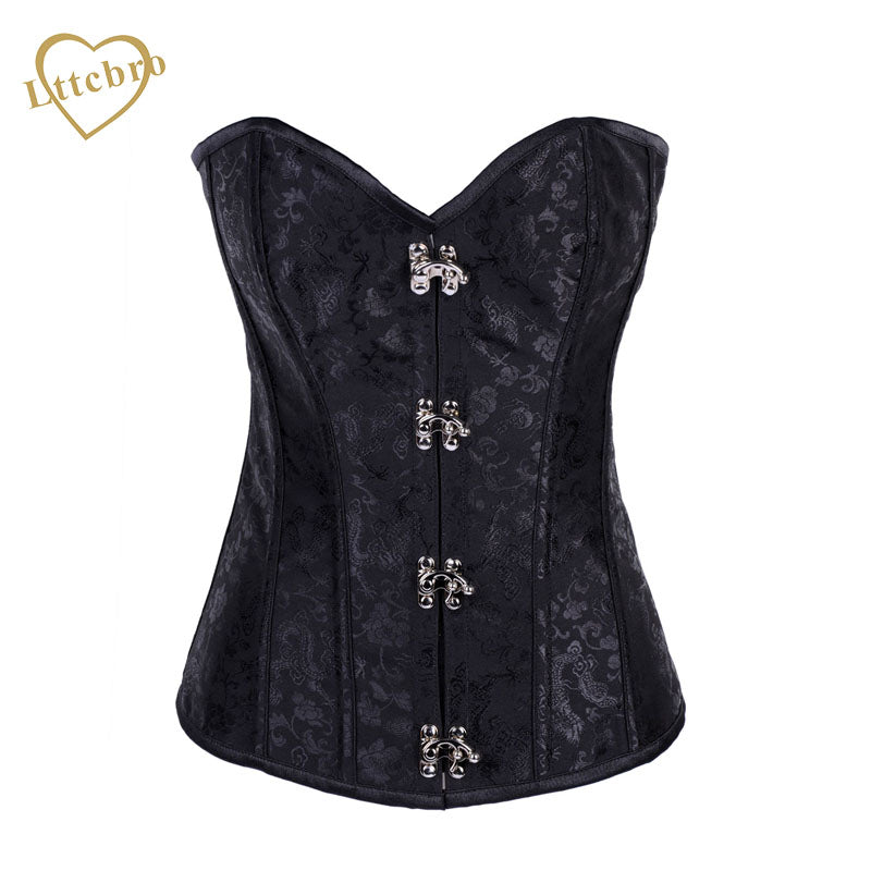Black Buckle Steampunk Overbust Corset with Buckles Busk Closure Strong Corset Cord Lacing Back and Modesty Panel