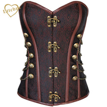 Waist Overbust Corset Steel Boned Corset Top Steampunk Corset Bustiers With Chain Gothic Bustier Spiral Boned Brown and Black