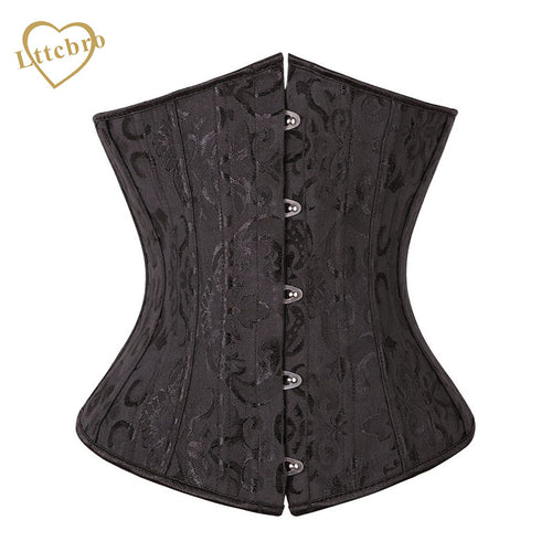 24 Spiral Steel Boned Underbust Corset Black or White Plus Size S-6XL Corselet